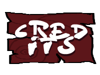  a dark brown wood sign reading credits